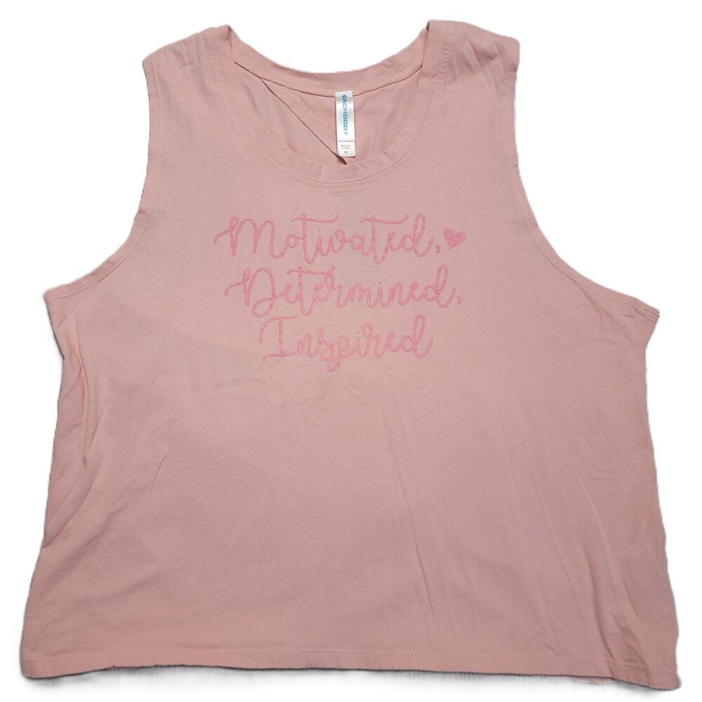 Beachbody Graphic Tank Top Womens 1X Pink Cotton Keyhole Back Athletic Shirt